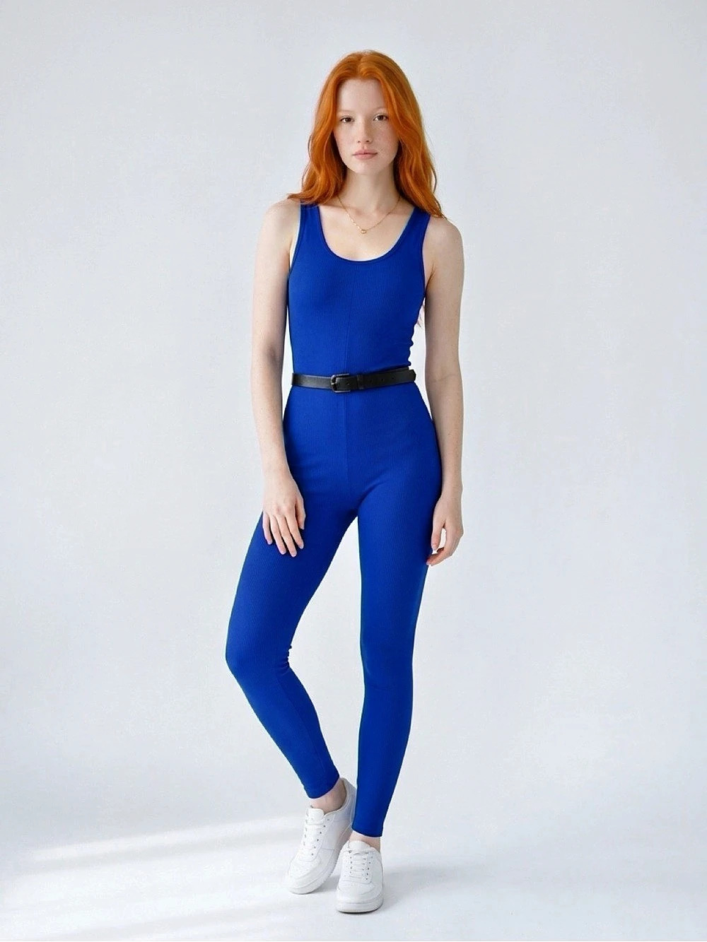 ZENANA Blue Ribbed Sleeveless Jumpsuit New